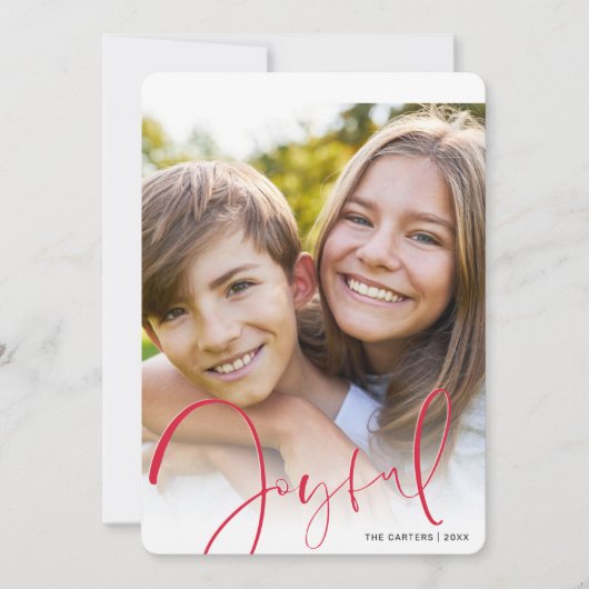 Cartes Pour Fêtes Annuelles PHOTO DE NOËL script design rouge joyeux (Devant)