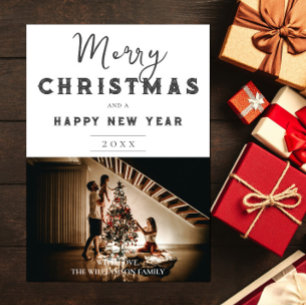 Cartes Pour Fêtes Annuelles Photo de Noël simple Blanc