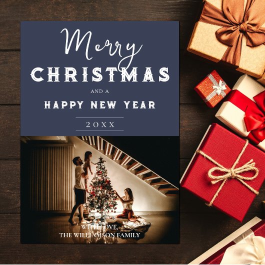 Cartes Pour Fêtes Annuelles Photo de Noël simple | Bleu