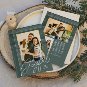 Cartes Pour Fêtes Annuelles Photo de Noël simple et joyeux à carreaux verts