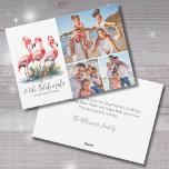 Cartes Pour Fêtes Annuelles Photo de Noël Tropical Mele Kalikimaka<br><div class="desc">Photo de Noël Collage de Mele Kalikimaka Photo personnalisée Flamant rose rose Aquarelle. Envoyez des vibes de vacances tropicales avec cette carte horizontale à thème Mele Kalikimaka, avec l'accueil chaleureux hawaïen et votre nom de famille affiché juste en dessous d'un trio de flamants roses festifs dans les chapeaux de Santa....</div>