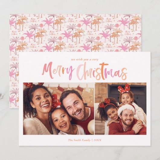 Cartes Pour Fêtes Annuelles Photo de Noël Tropical Palm Tree (Devant / Derrière)