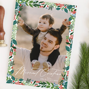 Cartes Pour Fêtes Annuelles photo de noël vert classique de baies festives