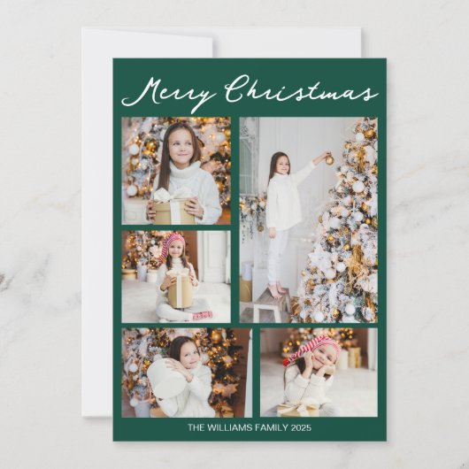 Cartes Pour Fêtes Annuelles Photo de Noël vert émeraude manuscrit Joyeux Noël (Devant)