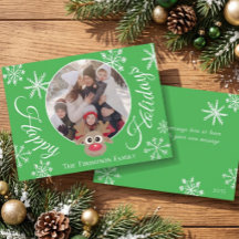 Photo de Noël Vert Renne Mignon Script Blanc