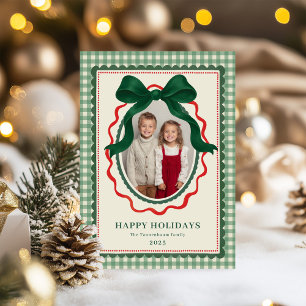 Cartes Pour Fêtes Annuelles Photo de Noël vintage avec ruban vert