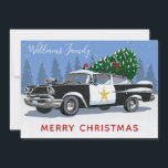 Cartes Pour Fêtes Annuelles Photo de Noël Vintage de la police Arbre de voitur<br><div class="desc">Envoyez des voeux chaleureux à votre famille et à vos amis cette saison de vacances et diffusez la joie avec cette carte de voeux vintage d'inspiration familiale. Cette conception comporte une voiture de police vintage portant un sapin de Noël dans la neige. Les mots "Joyeux Noël" ont été épelés dans...</div>