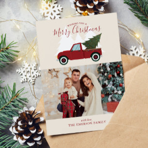 Cartes Pour Fêtes Annuelles Photo de Noël vintage Red Truck
