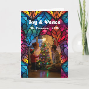 Cartes Pour Fêtes Annuelles Photo de Noël Vitrail Joie & Paix