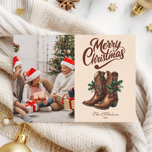 Cartes Pour Fêtes Annuelles Photo de Noël Western Bow & Boots