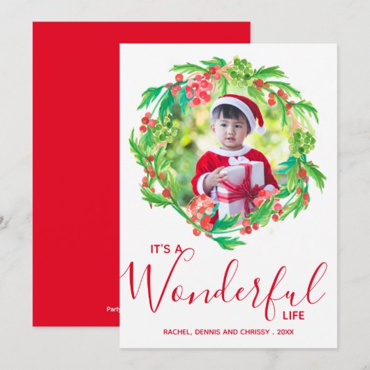 Cartes Pour Fêtes Annuelles Photo de Noël Wreath (Devant / Derrière)