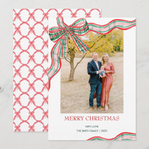Cartes Pour Fêtes Annuelles Photo de nœud à carreaux de Noël rouge et vert