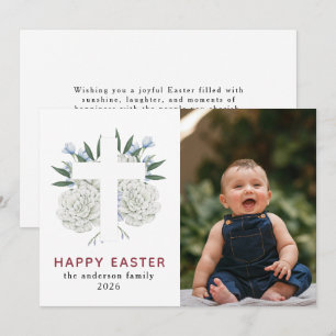 Cartes Pour Fêtes Annuelles Photo de Pâques élégant moderne floral et croix Jo