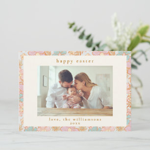 Cartes Pour Fêtes Annuelles Photo de Pâques Floral Rose Bleu Pastel Bohème Vin