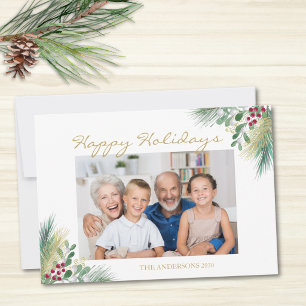 Cartes Pour Fêtes Annuelles Photo de pin et de baies Joyeuses Fêtes