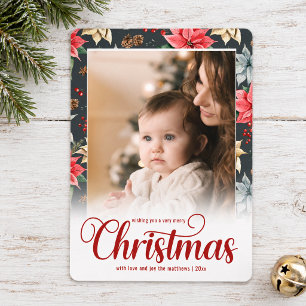 Cartes Pour Fêtes Annuelles Photo de Poinsettia au Charbon de Bois pour un Noë