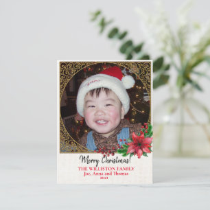 Cartes Pour Fêtes Annuelles Photo de poinsettia de Noël avec filigrane d'or 