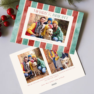 Cartes Pour Fêtes Annuelles Photo de rayures de Noël à l'aquarelle festive