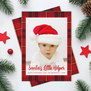 Cartes Pour Fêtes Annuelles Photo de Santa's Little Helper à carreaux rouges d