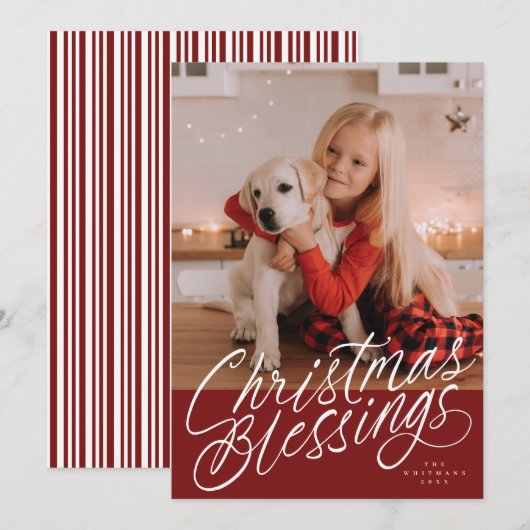 Cartes Pour Fêtes Annuelles photo de script de bénédictions de Noël manuscrite (Devant / Derrière)