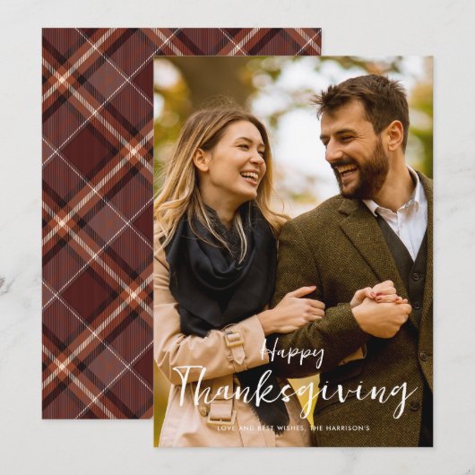 Cartes Pour Fêtes Annuelles Photo de Thanksgiving Plaid (Devant / Derrière)