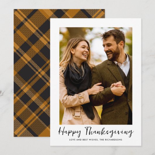 Cartes Pour Fêtes Annuelles Photo de Thanksgiving Plaid (Devant / Derrière)