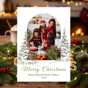 Cartes Pour Fêtes Annuelles Photo de vacances avec fenêtre en arche et arbre