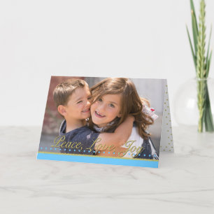 Cartes Pour Fêtes Annuelles Photo de vacances avec points dorés Paix Amour Joi