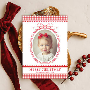 Cartes Pour Fêtes Annuelles Photo de vacances de Noël avec ruban à nœud rouge