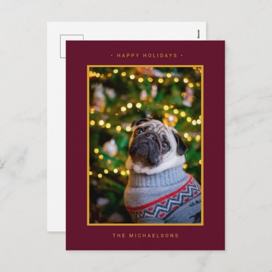 Cartes Pour Fêtes Annuelles PHOTO DE VACANCES DE NOËL | Poinsettias dorés (Devant / Derrière)