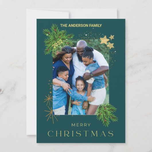 Cartes Pour Fêtes Annuelles Photo de vacances de Noël vert (Devant)