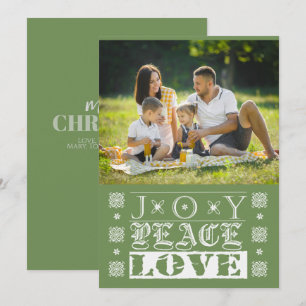 Cartes Pour Fêtes Annuelles Photo de vacances de Noël Vert Joie Paix Amour