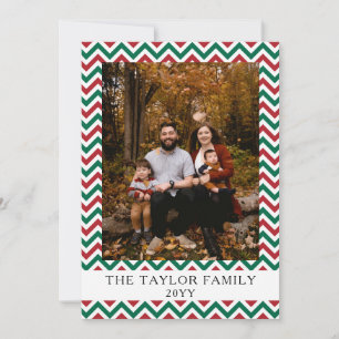 Cartes Pour Fêtes Annuelles Photo de vacances en famille Red Green Zig Zag
