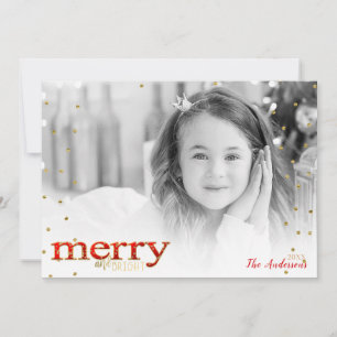 Cartes Pour Fêtes Annuelles Photo de vacances en or blanc Merry & Bright rouge