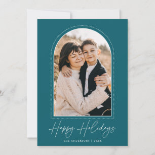 Cartes Pour Fêtes Annuelles Photo de vacances joyeuses avec arche enneigée et