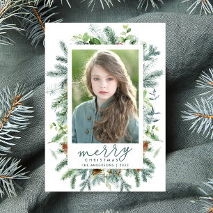 Cartes Pour Fêtes Annuelles Photo d'élégante verdure hivernale à l'aquarelle
