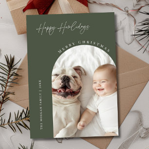 Cartes Pour Fêtes Annuelles Photo Dog Arch Noël Joyeux Howlidays Green