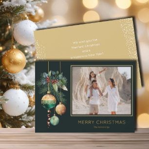 Cartes Pour Fêtes Annuelles Photo d'ornements de Noël or et vert