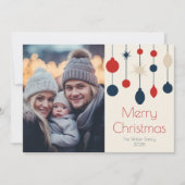 Cartes Pour Fêtes Annuelles Photo d'ornements de Noël rouges et bleus rétro (Devant)