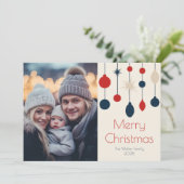 Cartes Pour Fêtes Annuelles Photo d'ornements de Noël rouges et bleus rétro (Debout devant)