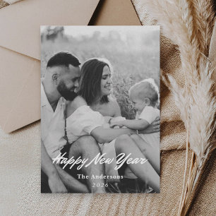 Cartes Pour Fêtes Annuelles Photo du Nouvel An minimaliste rétro en noir et bl