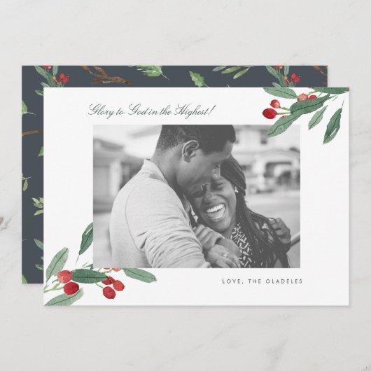 Cartes Pour Fêtes Annuelles Photo Editable de vacances d'aquarelle glorieuse (Devant / Derrière)