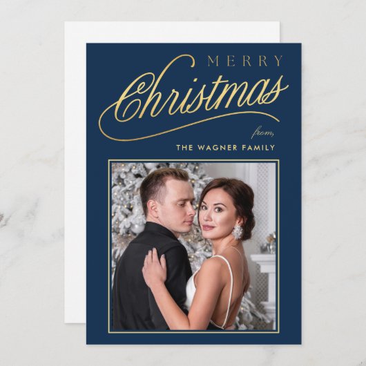 Cartes Pour Fêtes Annuelles Photo élégant de Noël avec écriture dorée fausse (Devant / Derrière)