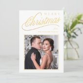 Cartes Pour Fêtes Annuelles Photo élégant de Noël avec écriture dorée fausse e (Debout devant)