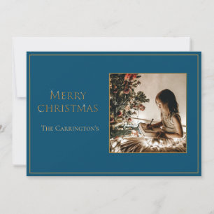 Cartes Pour Fêtes Annuelles Photo Elegant Gold Joyeux Noël bleu