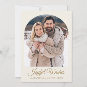 Cartes Pour Fêtes Annuelles Photo Élégant Ivoire Or Vœux Joyeux