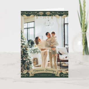 Cartes Pour Fêtes Annuelles Photo élégant vert et or chrétien