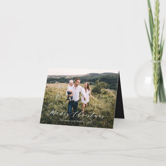 Cartes Pour Fêtes Annuelles Photo élégante minimale Noël script noir blanc (Devant)