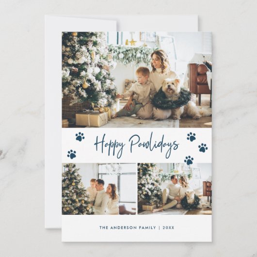 Cartes Pour Fêtes Annuelles Photo Empreinte de patte bleu Collage Joyeux Pawli (Devant)