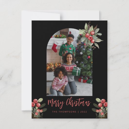 Cartes Pour Fêtes Annuelles Photo en arc Joyeux Noël Noir (Devant)